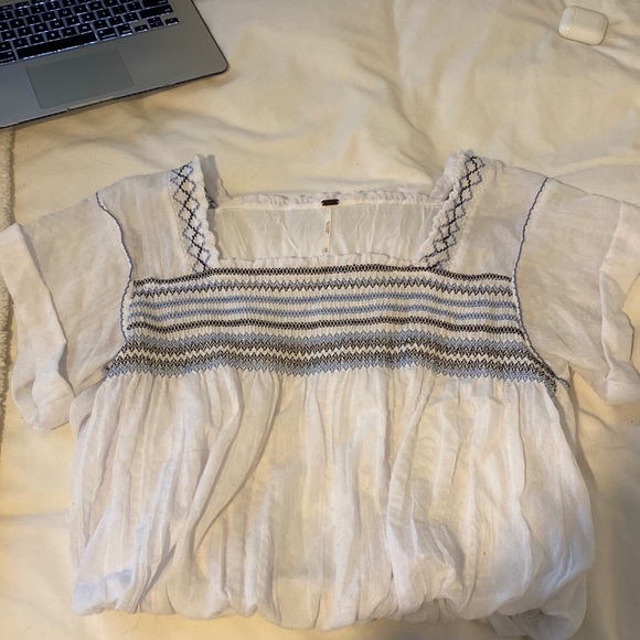 Free People Tops - free people white and blue blouse